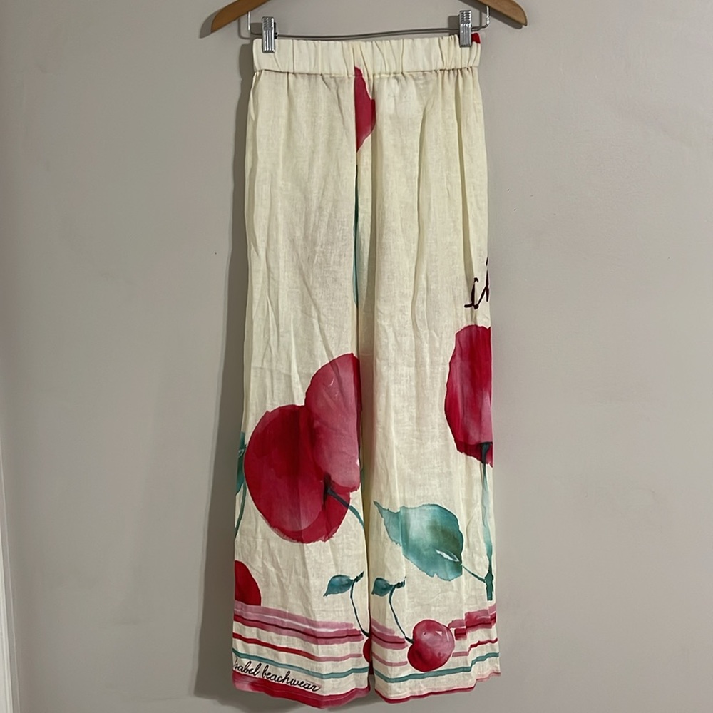 Isabel Beachwear linen blend pull on Cherry Pants small - Picture 3 of 10